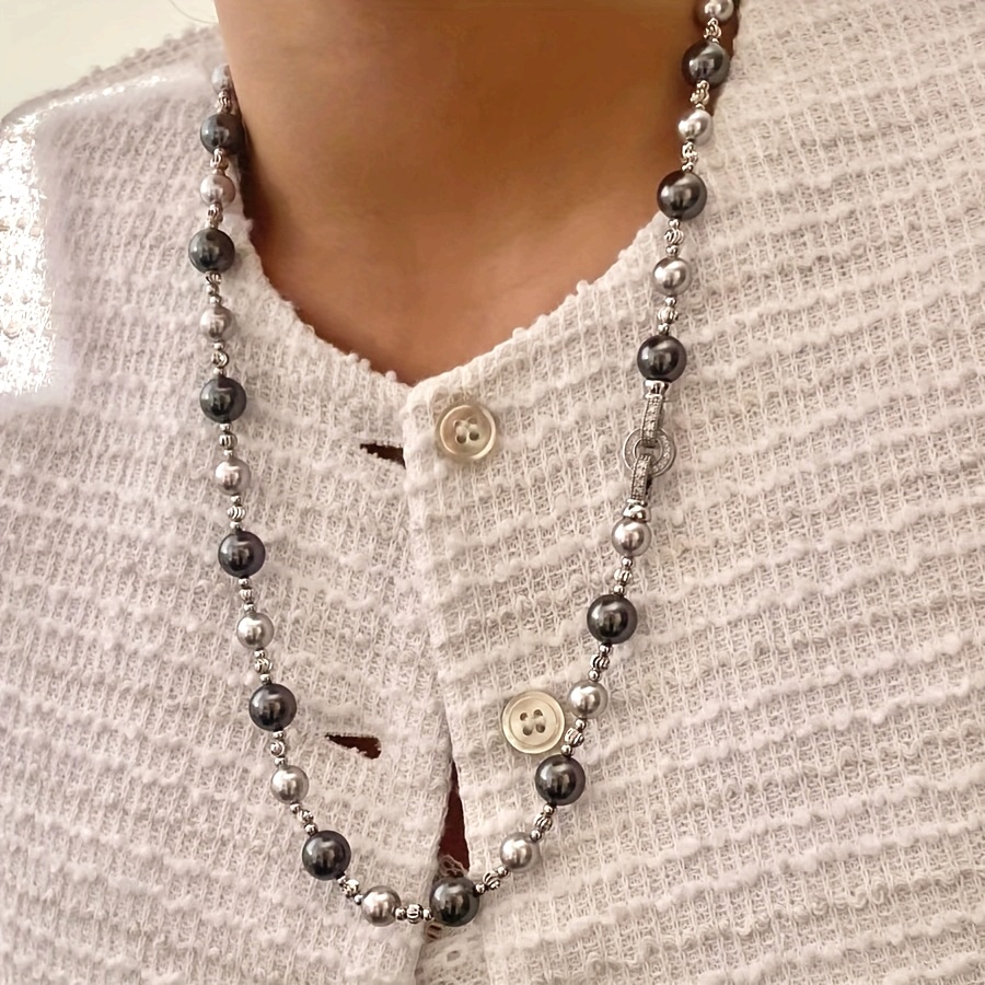 Gray Mixed Pearl Necklace Bracelet Set - Wedding Gift